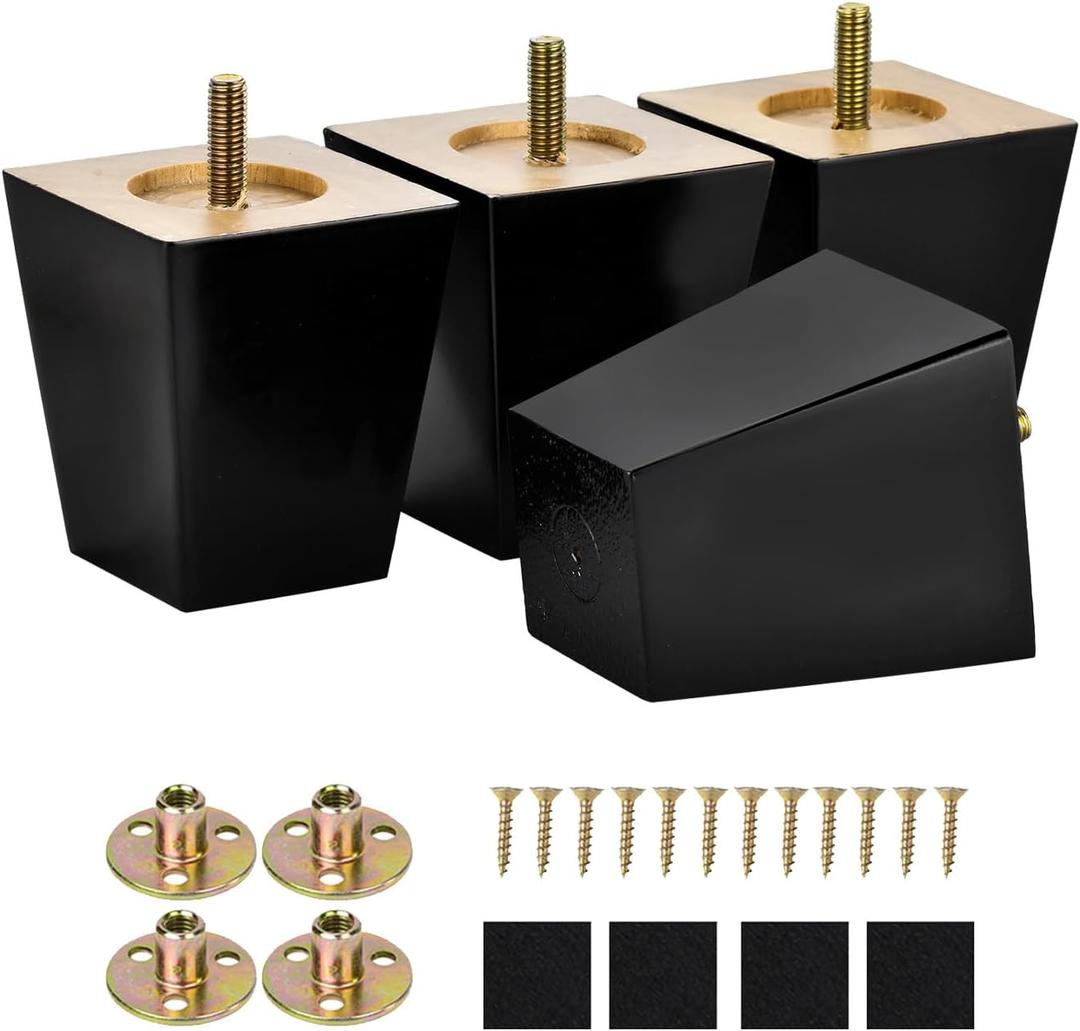 Maricome 3 Inches Furniture Feet for Couch Sofa Set of 4, Replacement Furniture Legs Black Wood Legs M8 Bolt Predrilled