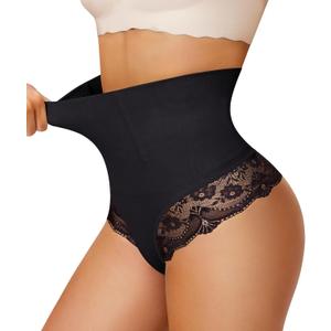Nebility Tummy Control Shapewear for Women Thong Underwear High Waist Panties Seamless Briefs Compression Stomach Butt Shaper (Medium, Black High-waist(4 Bones))