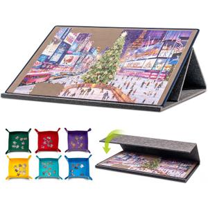 Tektalk Jigsaw Puzzle Board with 2-in-1 Designed Stand & Cover, Multi-Angle Adjustable Bracket & 6 Color Sorting Trays, Lightweight Portable Mat for Puzzle Storage Saver, Up to 1000 Pieces (Gray)