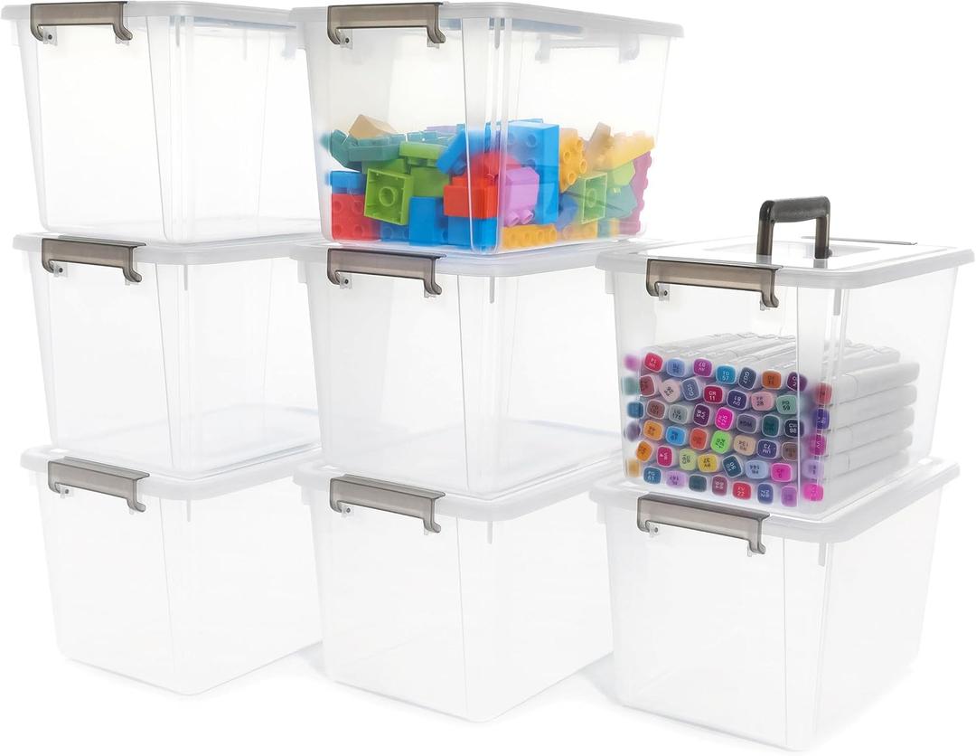 Citylife 8 Packs 6 QT Plastic Storage Bins with Latching Lids Clear Storage Box with handle Stackable Storage Containers for Organizing Snacks, Crafts, Toys, Tools