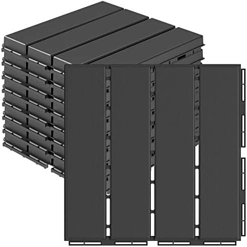 Goovilla Plastic Interlocking Deck Tiles, 9 Pack , 12"x12" Waterproof Outdoor Flooring All Weather Use, Patio Floor Decking Tiles for Porch Poolside Balcony Backyard, Dark Grey