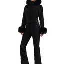 GSOU SNOW Ski Suit Womens One Piece Snowsuit Snowboard Jacket Slim Snow Jumpsuit Faux Fur Ski Outfit Waterproof Windproof Insulated, Black S