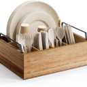 Paper Plate Holder Utensil Caddy Organizer, Wooden Utensil Holder Organizer for Party, Paper Plate Organizer or Cups, Forks, Spoons, Napkins and Silverware Holders