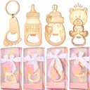 24 Pcs Baby Bottle Opener, Popping Girl Bear Footprint Keychain Bottle Openers with Pink Gift Box, Baby Shower Party Favors for Guests, Wedding Return Gift Souvenirs Theme Decoration Supplies