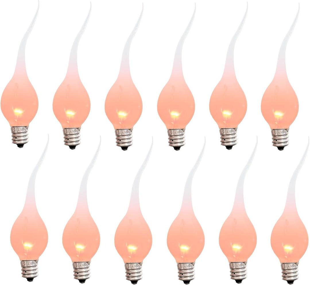 12 Pack Valentines Silicone Dipped Candle Light Bulbs, 1 Watts Valentine's Day Decoration Replacement Bulbs for Night Lights, Electric Window Candles, Chandelier, C7/E12 Candelabra Base, 120V