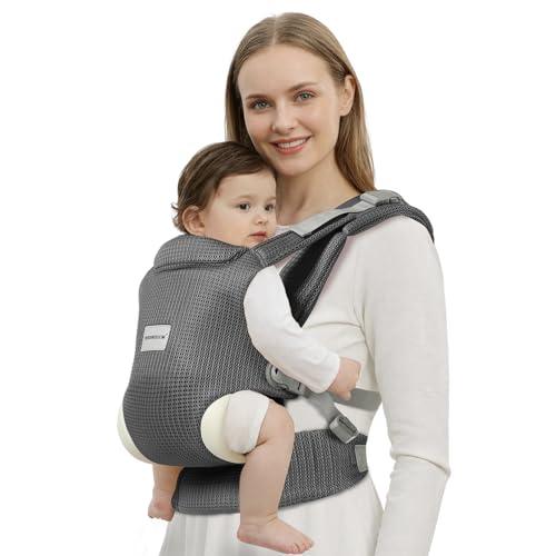 MISSWISDOM Baby Carrier Newborn to Toddler, Easy Adjustable Toddler Carrier for 7-30lbs, Baby Holder Wrap Carrier, Breathable Mesh Fabric Infant Kangaroo Hip Carriers with Lumbar Support, Grey