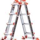 Ladder, A Frame 4 Step Ladder Extension, 14 FT Anti-Slip Multi Position & Storage Folding Ladder, 330 lbs Security Load Telescoping Aluminum Ladders for Stairs Home Indoor Outdoor Roof (Silver)