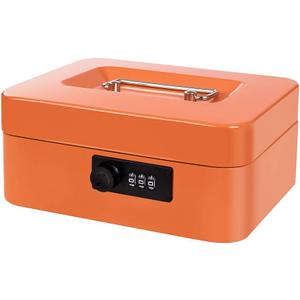Cash Box with Money Tray and Combination Lock Metal Money Box Change Lock Box for Money 7.87" x 6.3" x 3.54" Orange (Medium)