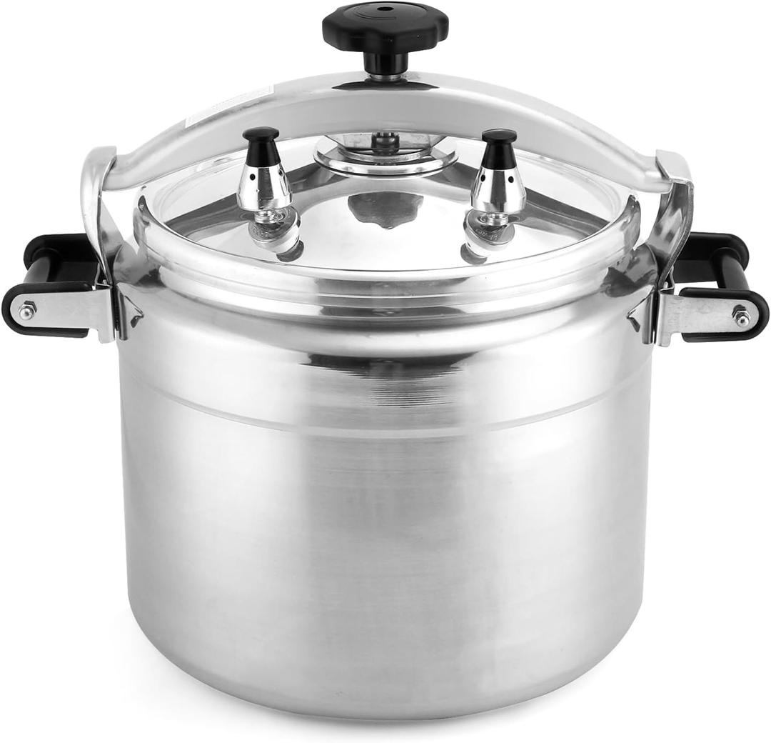 BreeRainz 26 Quart Pressure Cooker, Extra Large Commercial Stovetop Pressure Cooker, Triple Safety System, Heavy Duty Aluminum, Fast Bulk Cooking for Family, Catering, Gas & Electric Stove Compatible