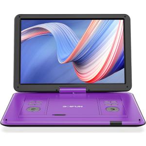 BOIFUN 17.5" Portable DVD Player with 15.6" Large HD Screen, 6 Hours Rechargeable Battery, Support USB/SD Card/Sync TV and Multiple Disc Formats, High Volume Speaker, Purple