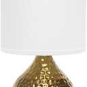 Simple Designs LT2073-GDW Mini Hammered Texture Gold Drip Table Lamp with White Shade