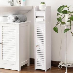 AOJEZOR Toilet Paper Holder Stand: Small Bathroom Storage Cabinet for Small Spaces,White (31.5"H)