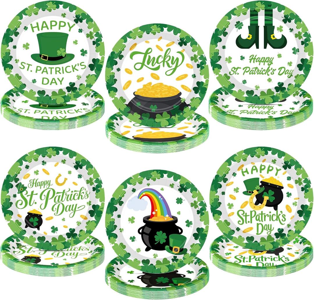 50 Pack St. Patricks Day Decorations, 9" Green St. Patricks Day Plates, Disposable Shamrock Paper Plates, Irish Party Favors Set Shamrock Tableware for St Patty's Day Holiday Table Decor Supplies