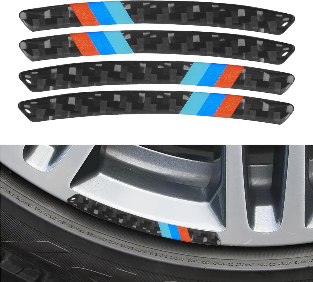 4PCS Car Stickers,Car Accessories Automotive Logo Stickers,3D Tricolor Flag Emblem Badge Carbon Fiber Cars Wheel Sticker,Universal Wheel Decals for Auto Rims,Suitable for Most Vehicles (B)
