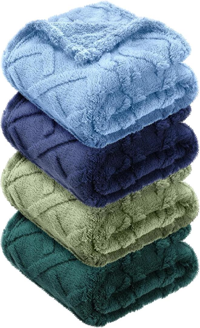 VitalCozy 4 Pcs Soft Fleece Baby Blankets Set 30" x 40" 3D Plush Warm Nursery Swaddling Bed Blanket Little Boys Girls Infant Toddlers and Newborn Receiving Gifts Blankets(Blue,Green)