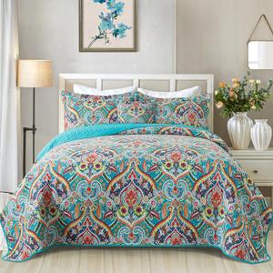 VAPUTAR Quilt King Bedding Set - Soft Cotton Quilts with Paisley Floral Pattern - Lightweight Reversible Bedspreads for Farmhouse (3 Pieces, Bright Teal) (King (98"  106"))