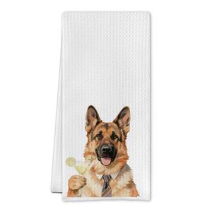 Serenehanctuary Dirty Martini German Shepherd Kitchen Towels,German Shepherd Dish Tea Towels Gifts for Women Men,Gifts for Martini Cocktail Lovers Decorative Hand Towel for Kitchen Bar Cart,16x24 Inch