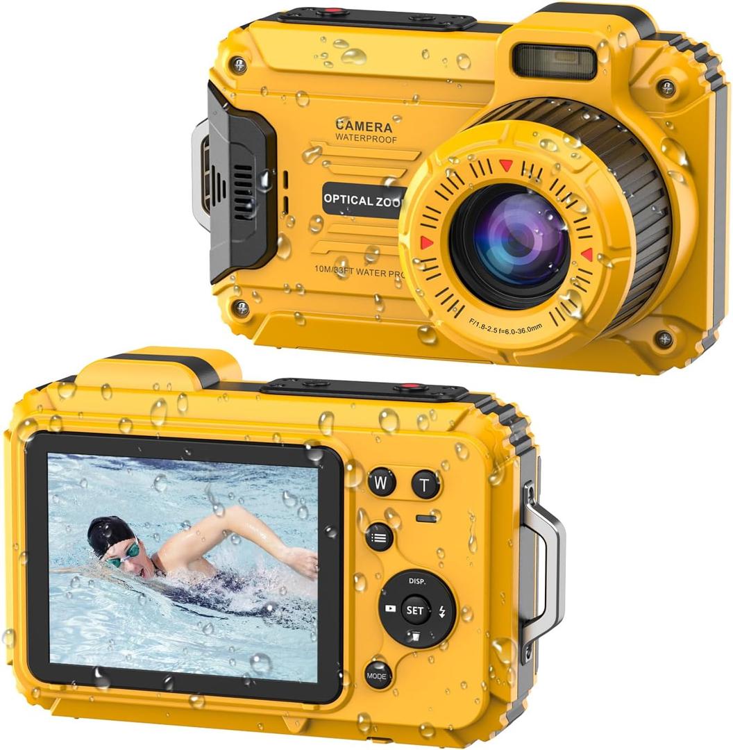 Underwater Camera, 2.7K 56MP 33FT Waterproof Digital Camera with 6X Optical Zoom & 4X Digital Zoom 2.8" IPS Screen, Ideal for Snorkeling, Swimming and Outdoor Adventures with 32G Card (Ginger)
