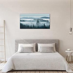 Nature Canvas Wall Art Green Mountain Forest Pictures for Wall Decor Lake Water Canvas Painting Panoramic Landscape Scene Prints Artwork Living Room Bedroom Decoration Framed Ready to Hang 24 x 48in