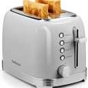 Toaster 2 Slice Retro Stainless Steel with 1.5 Extra Wide Slots Bagel, Defrost, Reheat, Cancel Functions, 6 Bread Shade Settings, Removable Crumb Tray, Gray