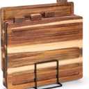 Patelai 4 Pcs Wooden Cutting Board with Stand Acacia Cutting Board Bulk with Labeled Food and Juice Groove for Kitchen Meat Fish Bread Vegetable Fruit Chopping, 11.69" x 10.12"