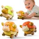 iPlay, iLearn Press to Go Car Toys for Toddlers, Baby Mini Animal Race Cars, 3pcs Infant Play Vehicle Set, Push Go Friction Bull Toys for 18 24 Month, Frist Birthday Gift for 2 3 Year Old Boys Girls