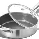 LOLYKITCH 6 Quarts Hybrid Non Stick Tri-Ply Stainless Steel Saut Pan with Lid, 12 Inch Deep Frying Pan, Large Skillet, Induction Cooking Pan, Oven Safe and Detachable Handle