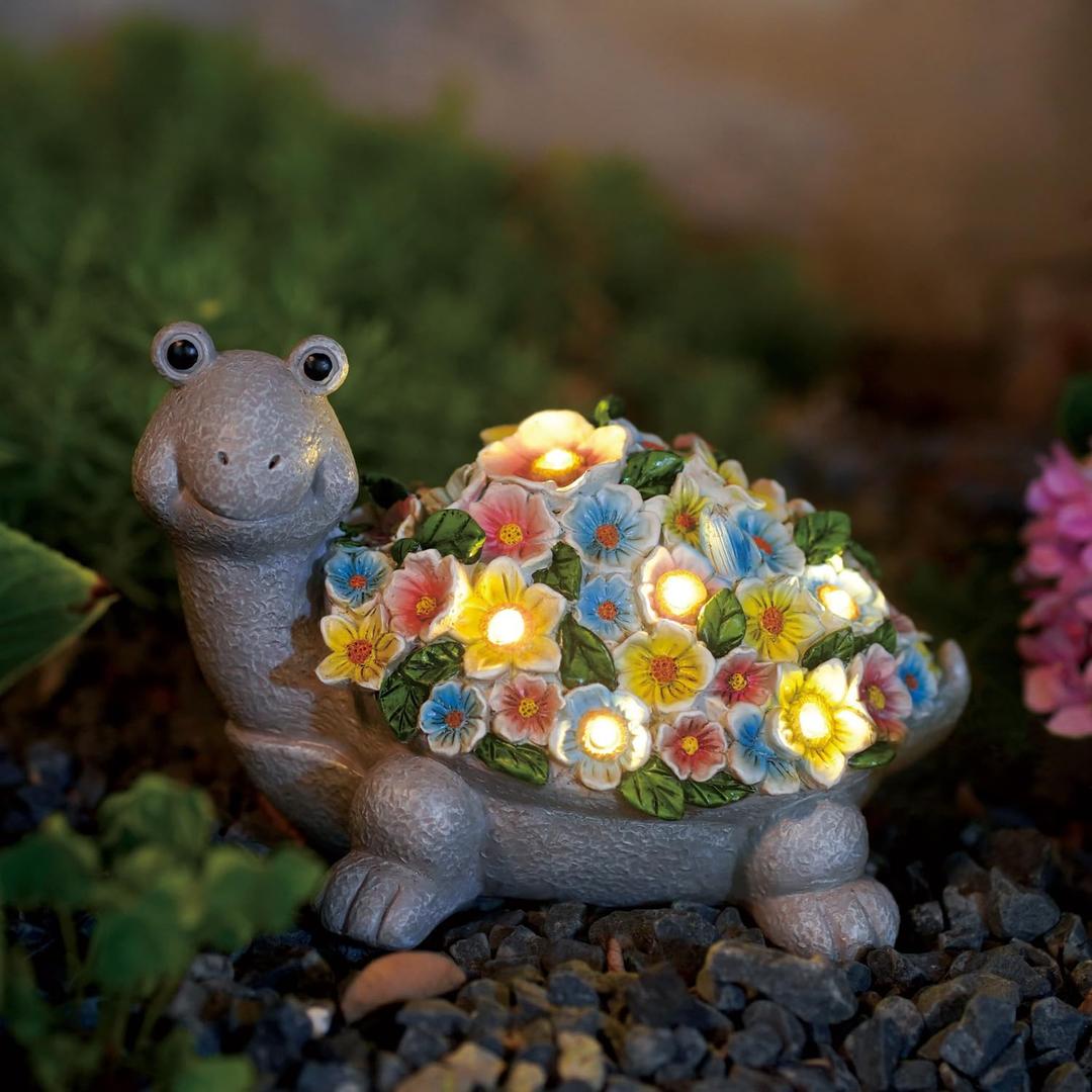 Nacome Solar Turtle Garden Decor with Flowers: Outdoor Clearance Statues Lights for Outside Lawn Ornaments Porch Patio Balcony Yard  Birthday Gifts for Mom Grandma Women