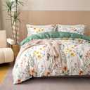 OAITE Duvet Cover Set Queen Size Floral Pattern Ultra Soft 100% Cotton Duvet Cover Sets 3-PC, Breathable Duvet Cover with Zipper Closure & Corner Ties(2 Pillow Shams,1 Duvet Cover)