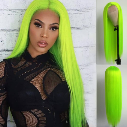 Heat Resistant Long Straight Cosplay Wig for Women Halloween Wig for Parties Natural Looking Synthetic Hair for Costume Dressing, Bright Green