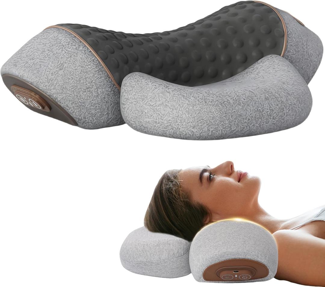 Pillow Traction Massager,3-in-1 Neck Pillow with Heat Therapy, Massage and Stretching (Light Gray)