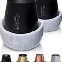 Gusto Nostro White Marble Wine Chiller for Glass and Stainless Steel Tumbler Set of 2 - Freezable Wine Glass Chiller Holder - Cool Set of Chillers and Stemless Metal Wine Tumblers for Home Bar (Black)