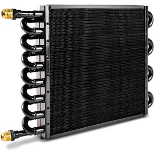 BARTOO 1/2" Transmission Cooler, Aluminium alloy 16 Pass Tube and Fin Universal Oil Cooler Kit Air Compressor Aftercooler (Black)