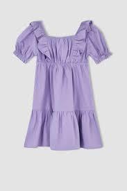 Short Sleeve Cotton Dress For Girls S Lilac