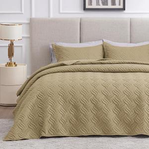 Love's cabin Twin Quilt Bedding Set Camel Bedspreads - Soft Bed Summer Lightweight Bedspread Comforter - Wave Pattern Bedding Coverlet for All Season - 2 Pieces (1 Quilt, 1 Pillow Sham)