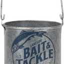 Open Road Brands Lakeside Bait and Tackle Metal Bucket - Decorative Fishing Pail for Pencils, TV Remotes or Tools