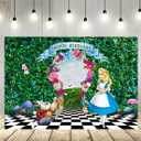Green Leaf Backdrop for Birthday Party Supplies White Rabbit Photo Backgrounds Alice in Wonderland Theme Baby Shower Banner 59x38in