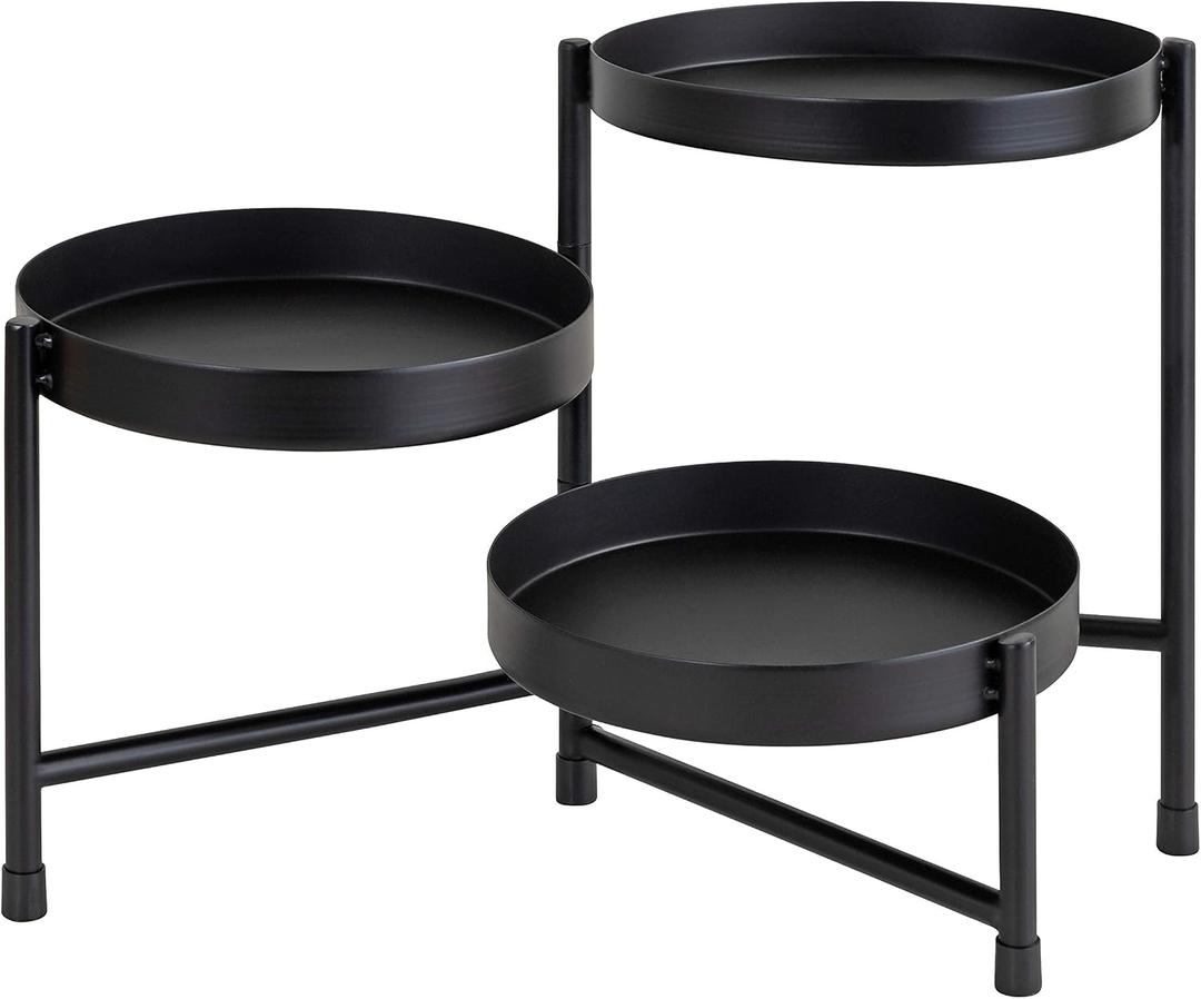Kate and Laurel Finn Modern Tri-Level Metal Plant Stand, 7.25 x 7.25 x 10, Black, Indoor Multi-Tiered Plant Stand for Tabletop