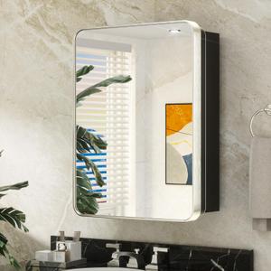 Keonjinn 20 x 26 Inch Brushed Nickel Recessed Medicine Cabinets, Bathroom Mirrored Medicine Cabinet, Brushed Nickel Stainless Steel Framed, Adjustable Shelves, In Wall or Surface Mount, Sturdy, Modern (Mirror: 21x27)