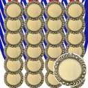 24 Pcs Blank Award Medals with Neck Ribbons Winner Participation Medal Awards Make Your Own Kit 1st Place Cheer Participation Trophy Metal Prize Gift