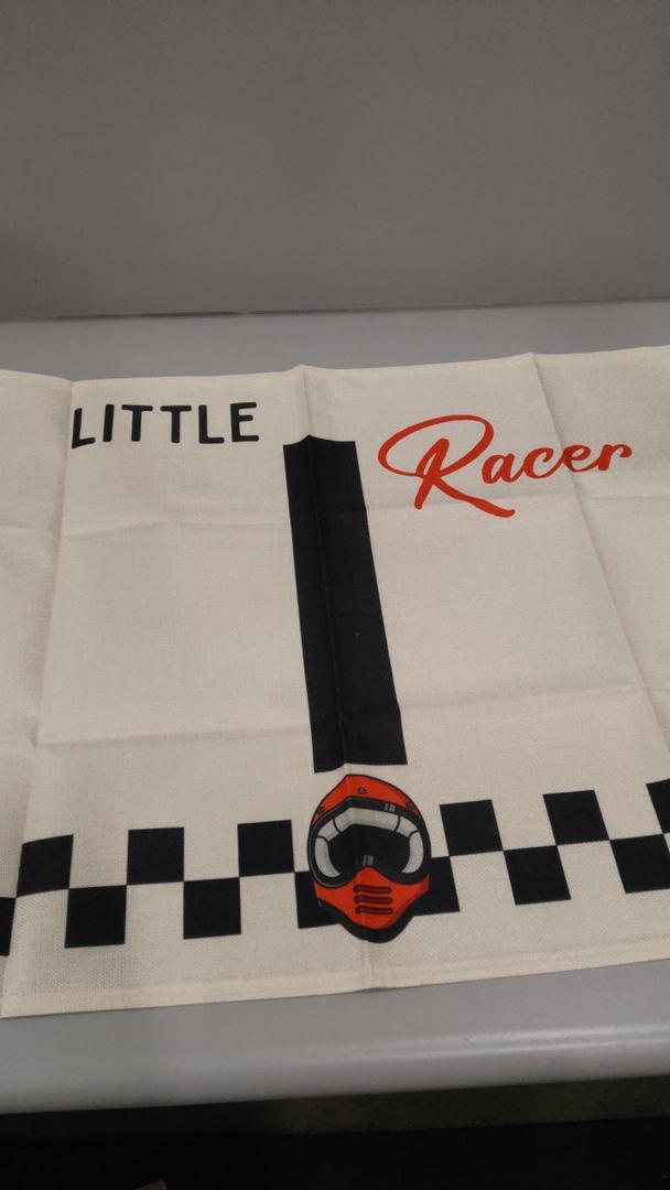Little Racer Black and White Checkered Boys Room Decor - Linen Banner Wall Hanging Canvas Banner Flag Decor for Toddler Boy Bedroom Nursery Playroom