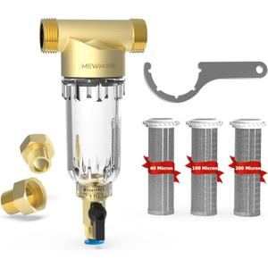 WHC40 Sediment Filter, 40 & 100 & 200 Micron Reusable Spin Down Sediment Water Filter, Whole House Water Filter for Well Water, Home Pre-filtration System, 1" MNPT + 3/4" FNPT + 3/4"MNPT