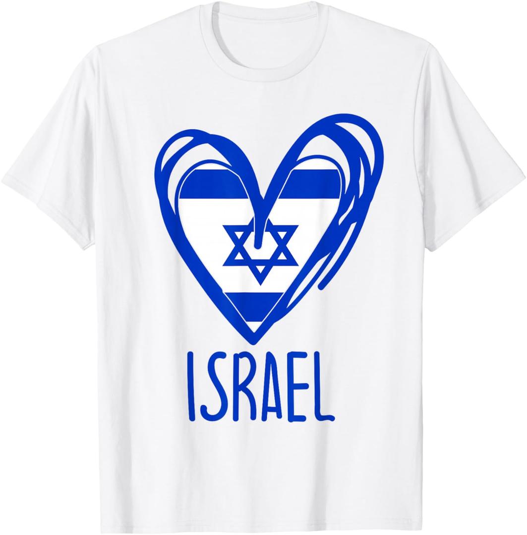 Patriotic Israel Pride Israeli Heart Flag T-Shirt M