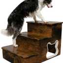 Dog Stairs for Large Dogs,Wooden Dog Steps for High Bed,24.4" Non-Slip Pet Stairs Up to 180LB,Pet Ramps for Small Medium Large Pet (Tiger, Small, 3)