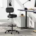 SUPERJARE Drafting Chair with Back, Adjustable Foot Rest Rolling Stool, Multi-Purpose Office Desk Chair, Thick Seat Cushion for Home Bar Kitchen Shop - All Black