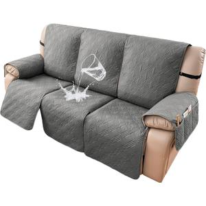 Waterproof Recliner Couch Covers Sofa Cover Recliner 3 Seater 76.8" | Light Gray 100% Waterproof Couch Cover for Recliner Sofa that Stay in Place with Elastic Straps Kids Dogs Pets