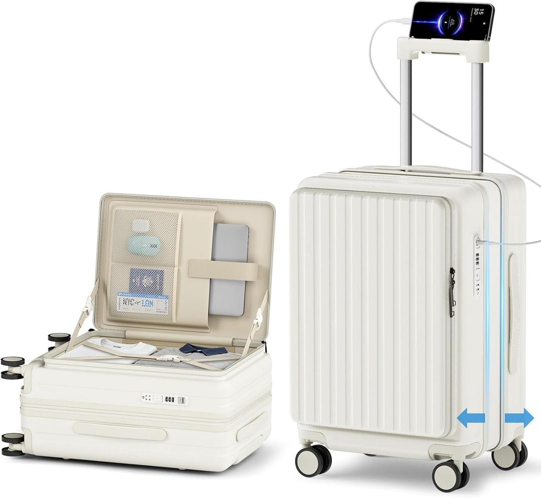 20 Inch Carry On Luggage, Expandable Hard Shell Suitcase with Front Pocket