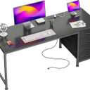 PRAISUN 55.1 Inch Computer Office Desk with Power Outelts and USB-C Port, Reversible Gaming Desk with 4 Fabric Drawers, Work Study Desk Work from Home, Black