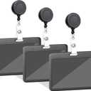 3 Set Badge Holder with Retractable Reel, ID Badge Holders with Retractable Clip for Office Family Nurse Teacher Student (Black Hard Horizontal)