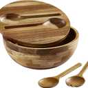 JOYMAY Salad Bowls Wood Salad Bowl Set with Lid Acacia Wood Serving Bowl for Fruits or Salads 10.5" Large Serving Bowl with Serving Utensils, 4 Piece Wooden Mixing Bowl Set for Kitchen, Picnic